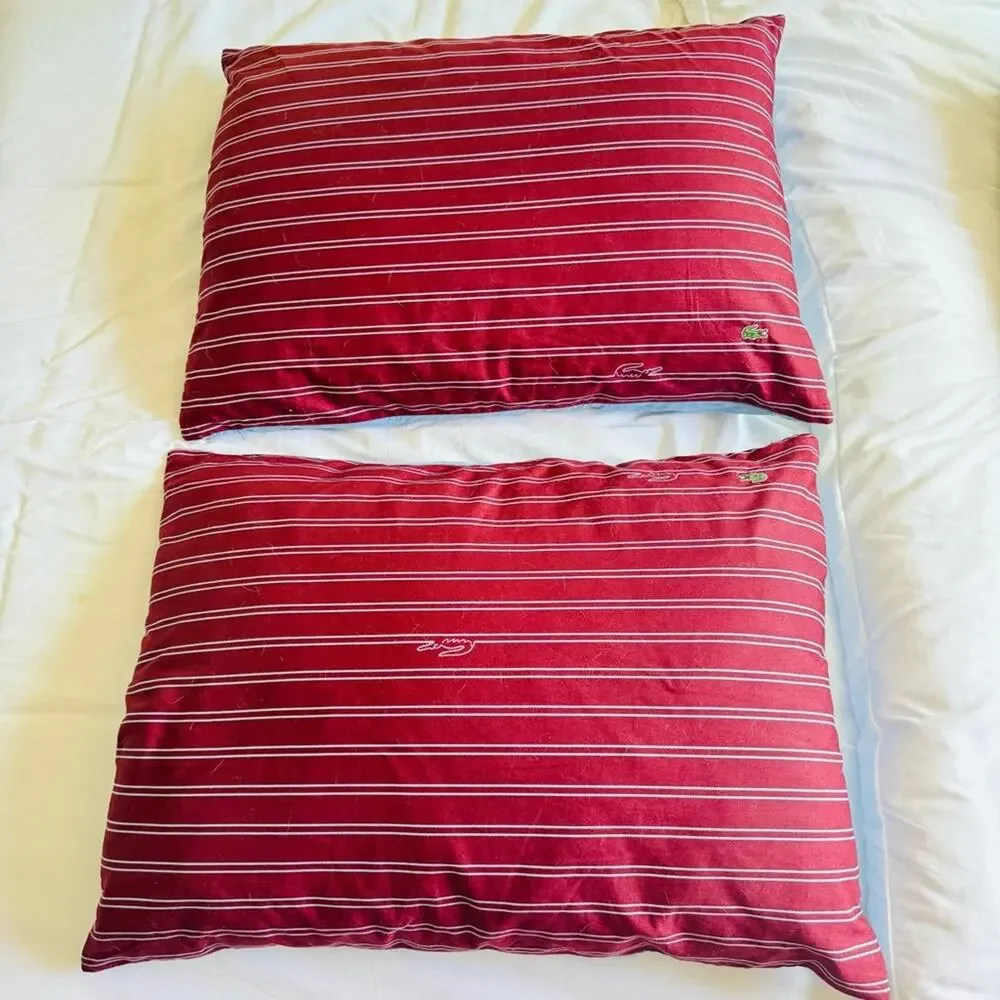 LACOSTE Burgundy Red Light Blue Stripe Comforter Throw Pillow Queen Bedding Set
